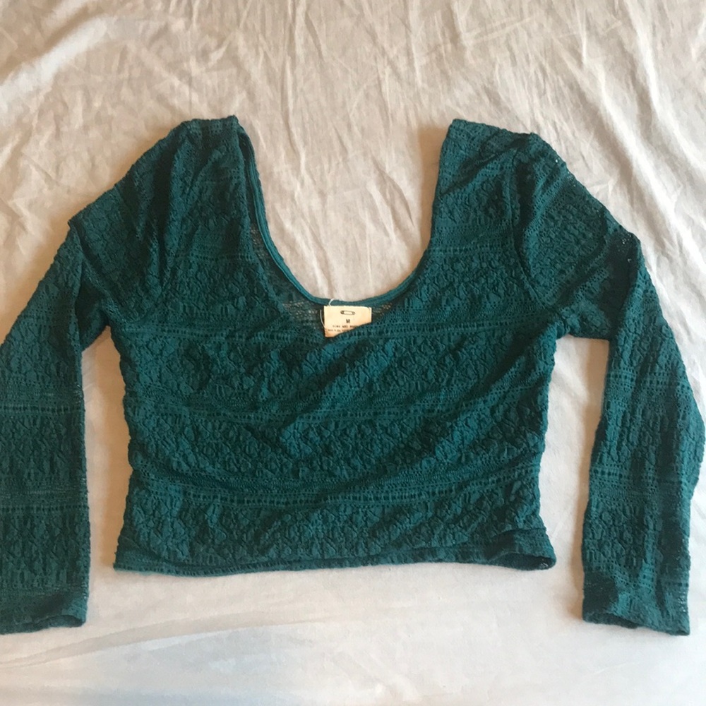 Anthropologie Pins & Needles Lace Crop Top Teal